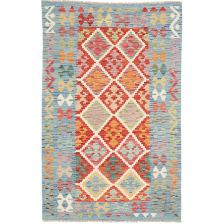 Tappeto Kilim Afghanistan Geometrico Azzurro Rosso 116x184 C