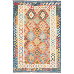Tappeto Kilim Afghanistan Geometrico Multicolore Vivace 123x