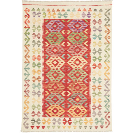 Tappeto Kilim Afghanistan Geometrico Rosso Crema 120x174 Cm