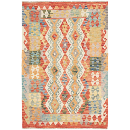 Tappeto Kilim Afghanistan Geometrico Multicolore Arancio 124