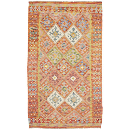 Tappeto Kilim Afghanistan Geometrico Arancione Pesca 122x208