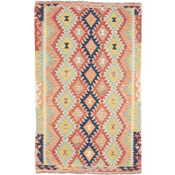 Tappeto Kilim Afghanistan Geometrico Terracotta Blu 118x191