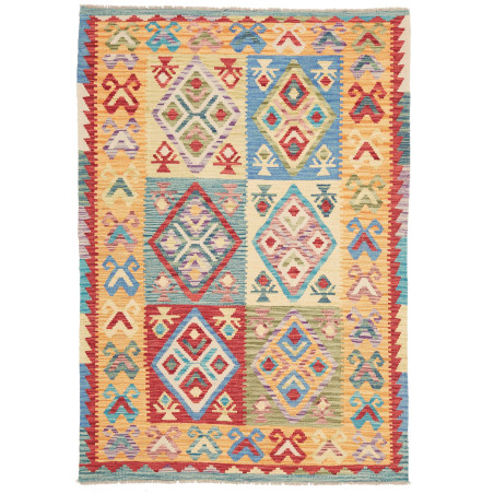 Tappeto Kilim Afghanistan Geometrico Multicolore Vivace 129x