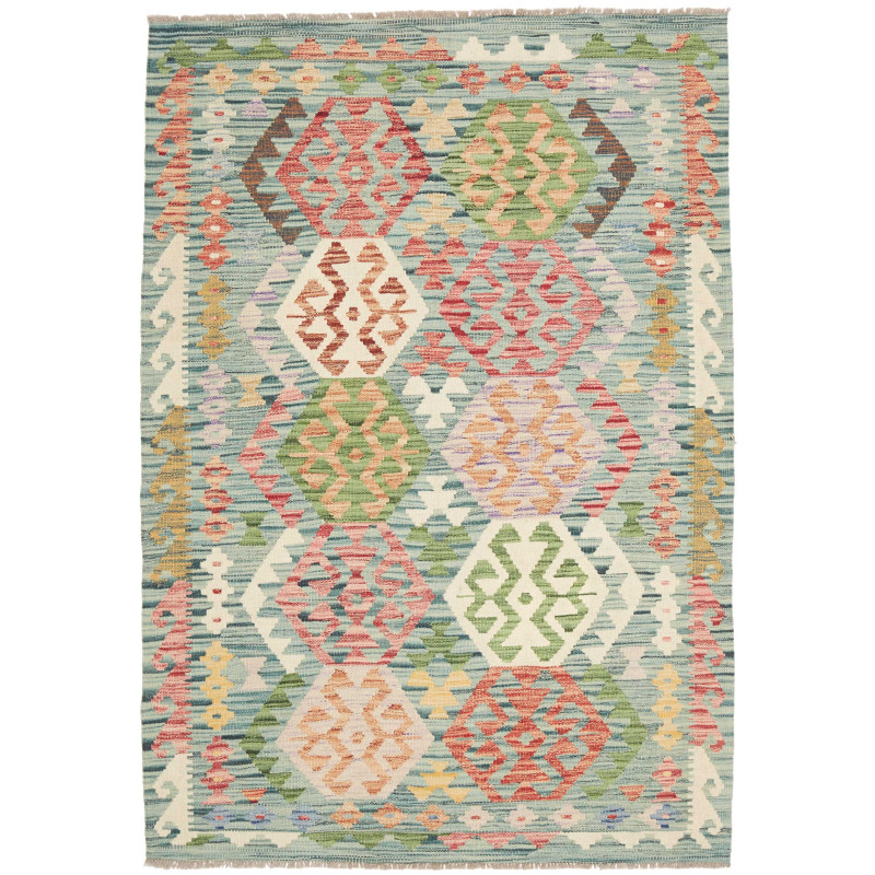 Tappeto Kilim Afghanistan Geometrico Turchese Multicolore 12