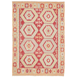 Tappeto Kilim Afghanistan Geometrico Rosso Crema 142x200 Cm
