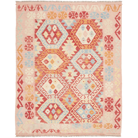 Tappeto Kilim Afghanistan Geometrico Rosa Azzurro 153x195 Cm