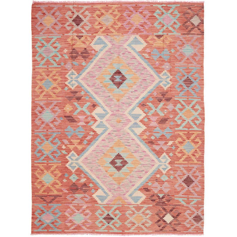Tappeto Kilim Afghanistan Geometrico Terracotta Rosa 148x200