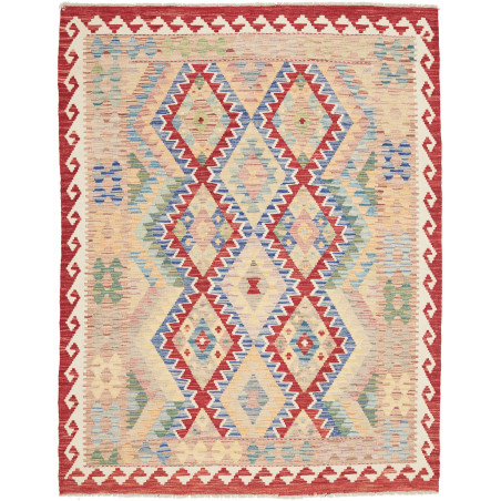 Tappeto Kilim Afghanistan Astratto Beige Rosso 158x196 Cm