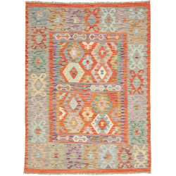 Tappeto Kilim Afghanistan Geometrico Arancione Grigio 146x19
