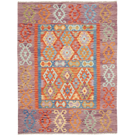 Tappeto Kilim Afghanistan Geometrico Multicolore Malva 148x2