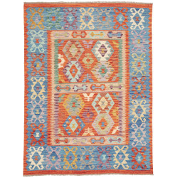 Tappeto Kilim Afghanistan Geometrico Arancio Blu 148x197 Cm