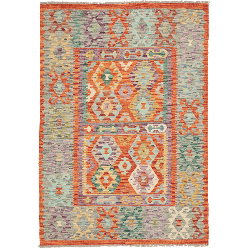 Tappeto Kilim Afghanistan Astratto Arancio Turchese 136x196
