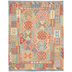 Tappeto Kilim Afghanistan Geometrico Blu Rosso 152x192 Cm