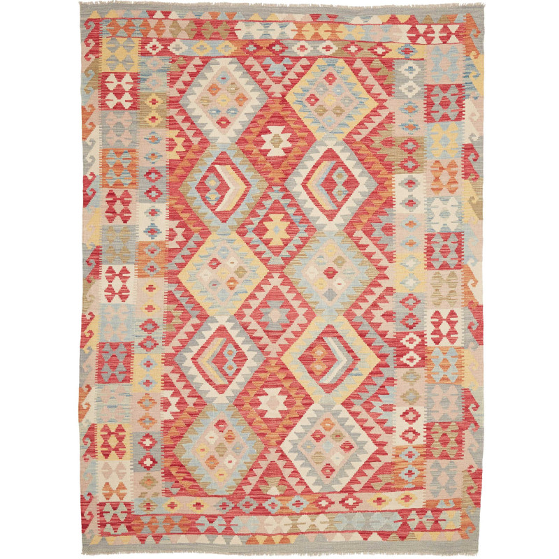 Tappeto Kilim Afghanistan Geometrico Rosso Azzurro 176x244 C