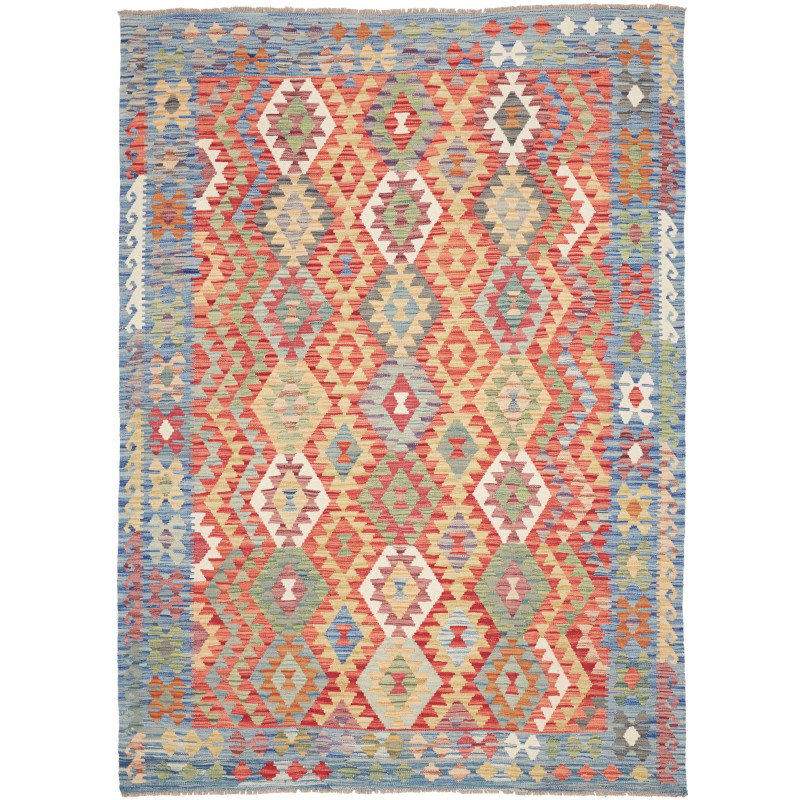Tappeto Kilim Afghanistan Geometrico Rosso Blu 170x237 Cm