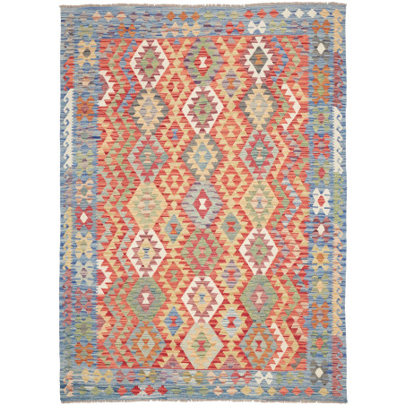 Tappeto Kilim Afghanistan Geometrico Rosso Blu 170x237 Cm