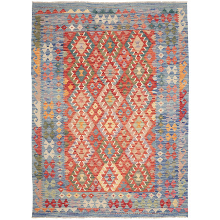 Tappeto Kilim Afghanistan Geometrico Blu Rosso 173x241 Cm