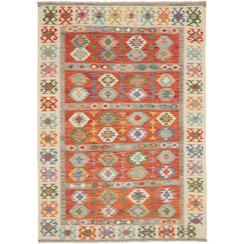 Tappeto Kilim Afghanistan Geometrico Arancione Policromo 172