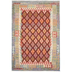 Tappeto Kilim Afghanistan Geometrico Rosso Blu 173x248 Cm