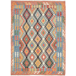Tappeto Kilim Afghanistan Astratto Blu Arancio Rosso 174x235