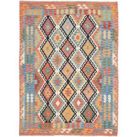 Tappeto Kilim Afghanistan Astratto Blu Arancio Rosso 174x235