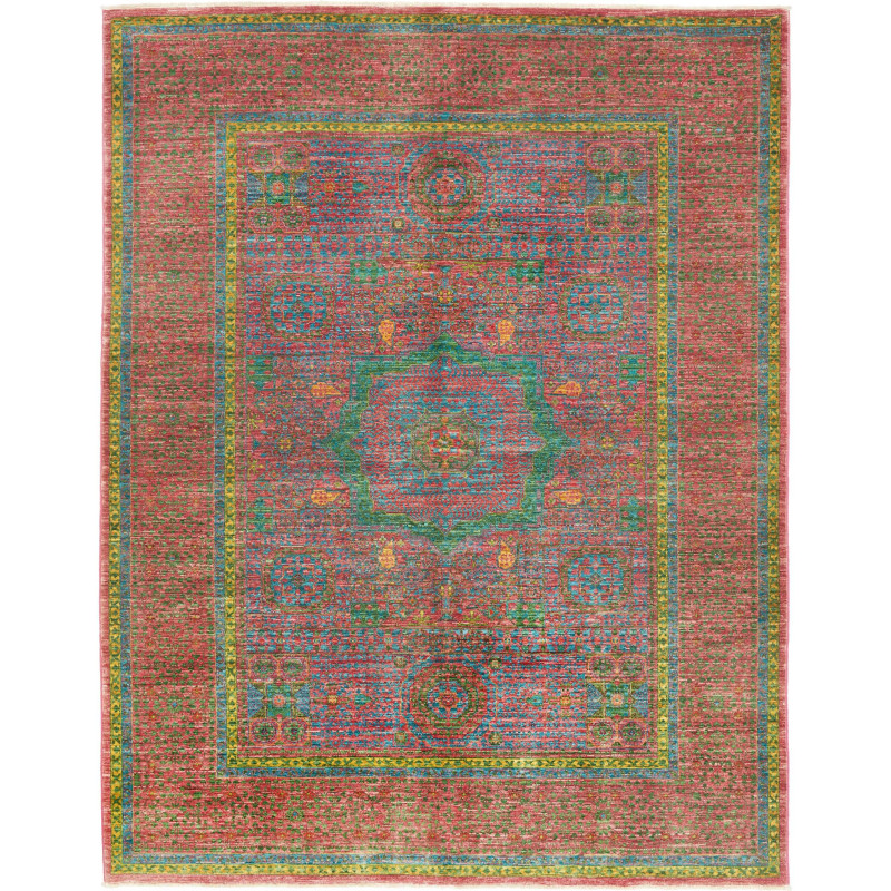 Tappeto Mamlouk Pakistan Medaglione Rosso Rosato Blu Ceruleo