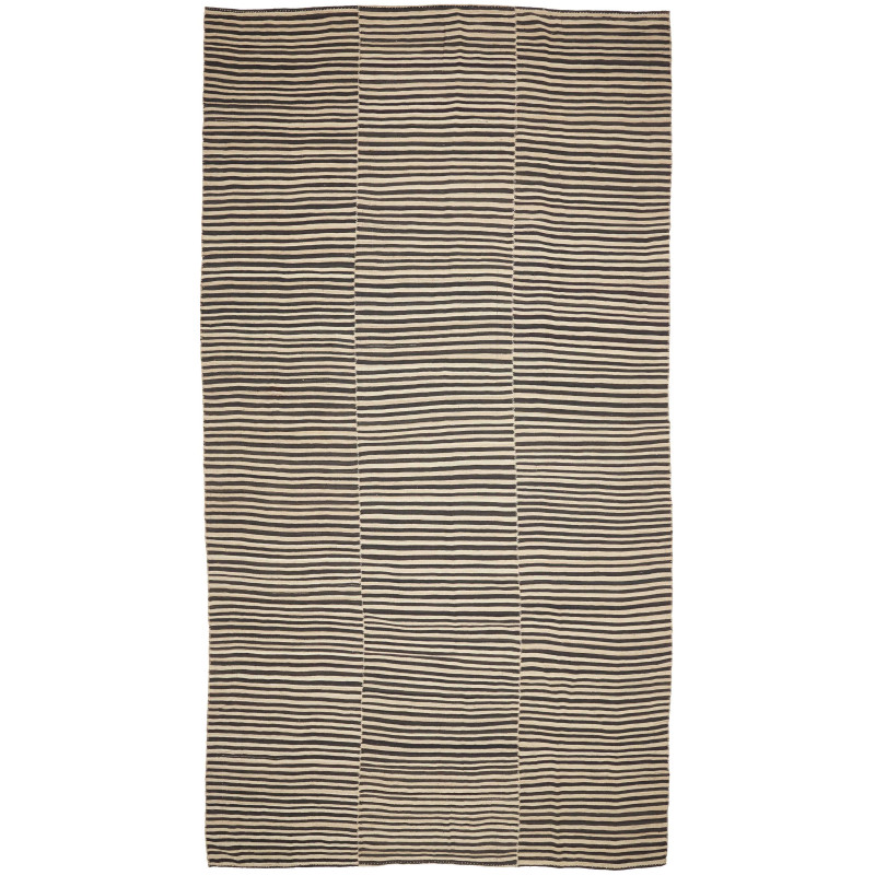 Tappeto Kilim Mazandaran Vintage Persia A Righe Nero E Avori