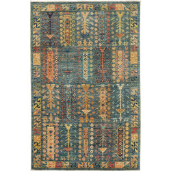 Tappeto Tribal Pakistan Geometrico Blu Petrolio Oro 100x154