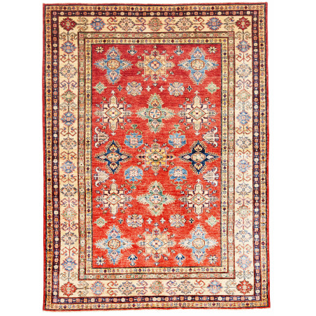 Tappeto Kazak Fine Pakistan Geometrico Rosso Crema 153x207 C