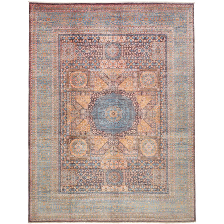 Tappeto Mamlouk Pakistan Geometrico Blu Polveroso Ocra 276x3