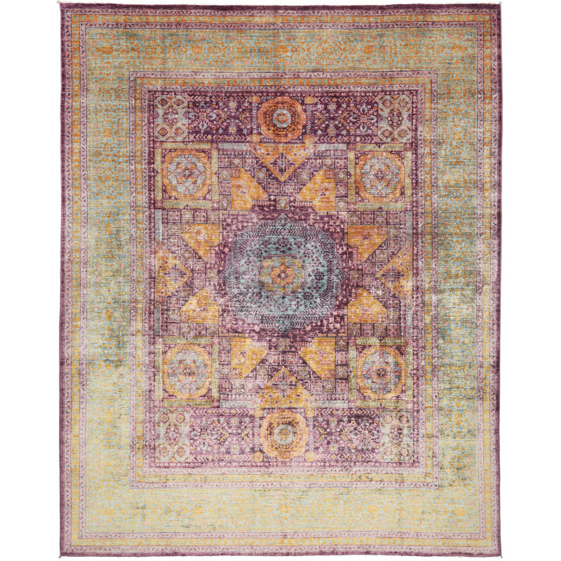 Tappeto Mamlouk Pakistan Medaglione Borgogna Ocra 245x298 cm