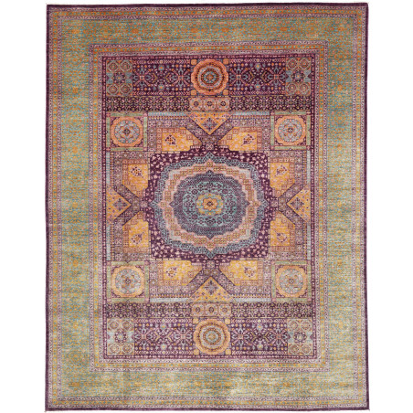 Tappeto Mamlouk Pakistan Medaglione Verde Acqua Viola 277x35