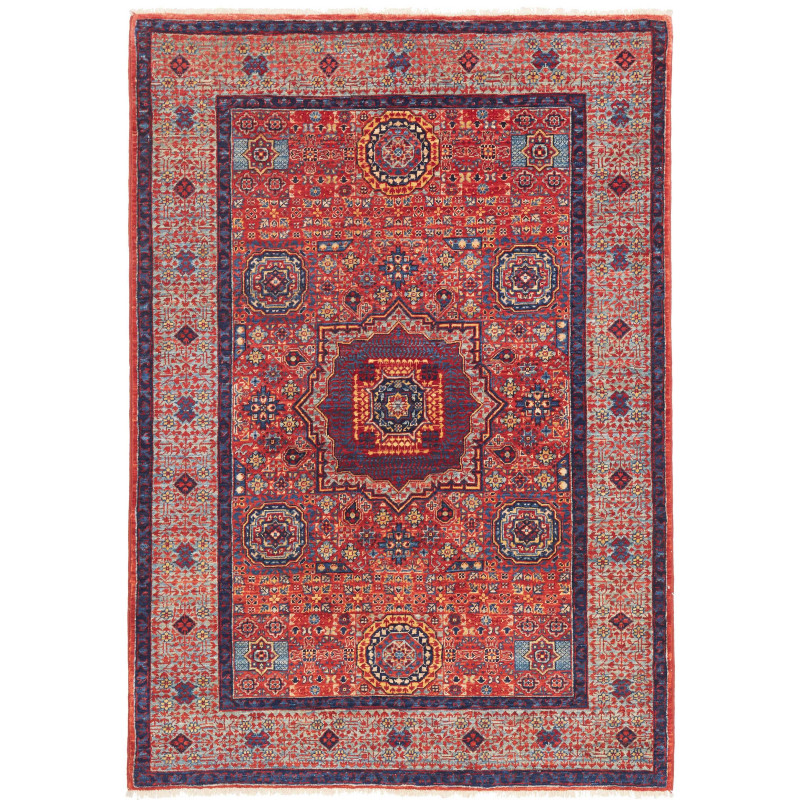 Tappeto Mamlouk Pakistan Geometrico Rosso Blu 103x147 cm