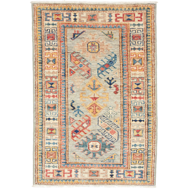 Tappeto Kazak Fine Pakistan Astratto Grigio Policromo 69x96