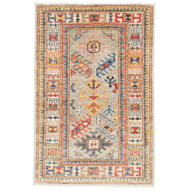 Tappeto Kazak Fine Pakistan Astratto Grigio Multicolore 63x9