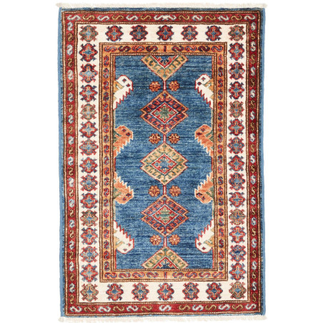 Tappeto Kazak Fine Pakistan Astratto Blu Rosso 63x94 Cm