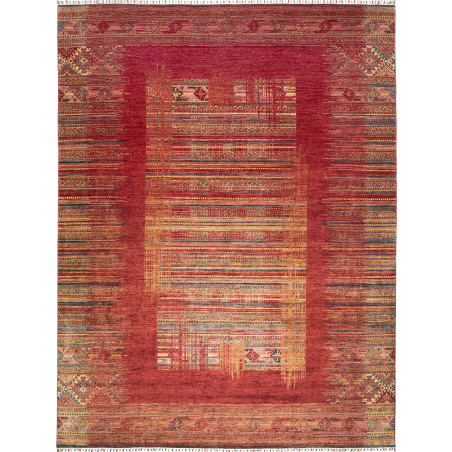 Tappeto Siva Pakistan Geometrico Rosso Terracotta Oro 276x36