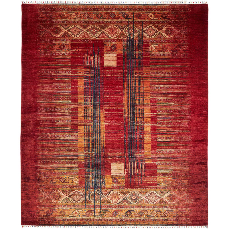 Tappeto Siva Pakistan Astratto Rosso Intenso Oro 255x301 cm