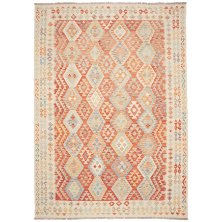 Tappeto Kilim Afghanistan Geometrico Terracotta Azzurro 250x