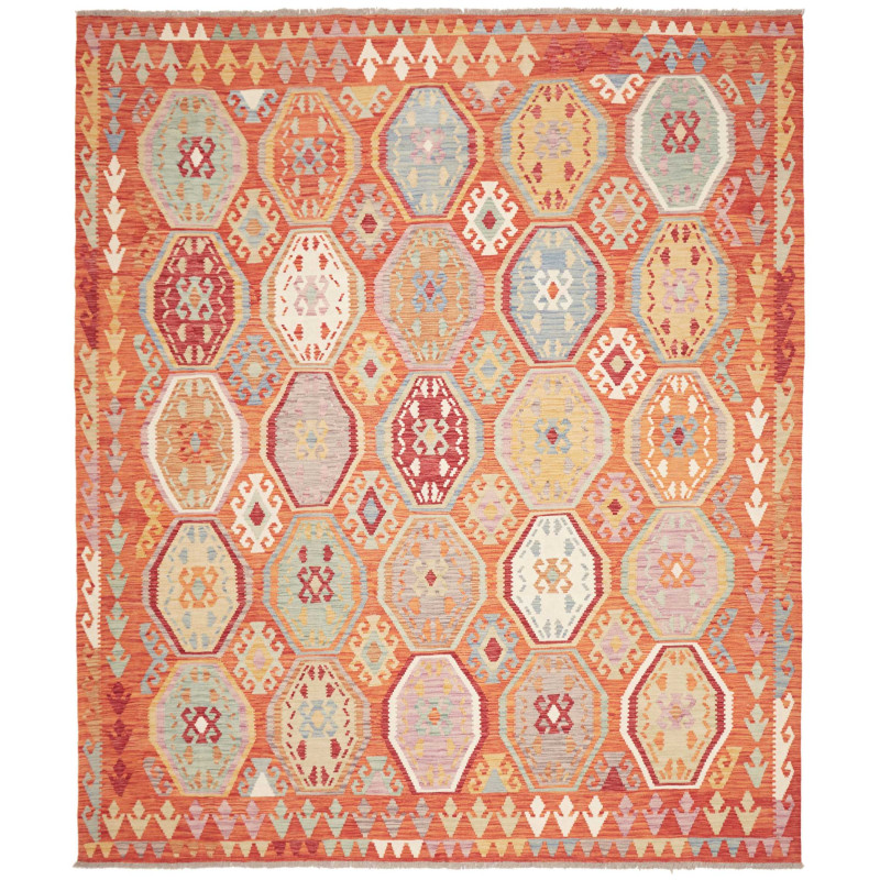 Tappeto Kilim Afghanistan Geometrico Arancio Pastello 255x29