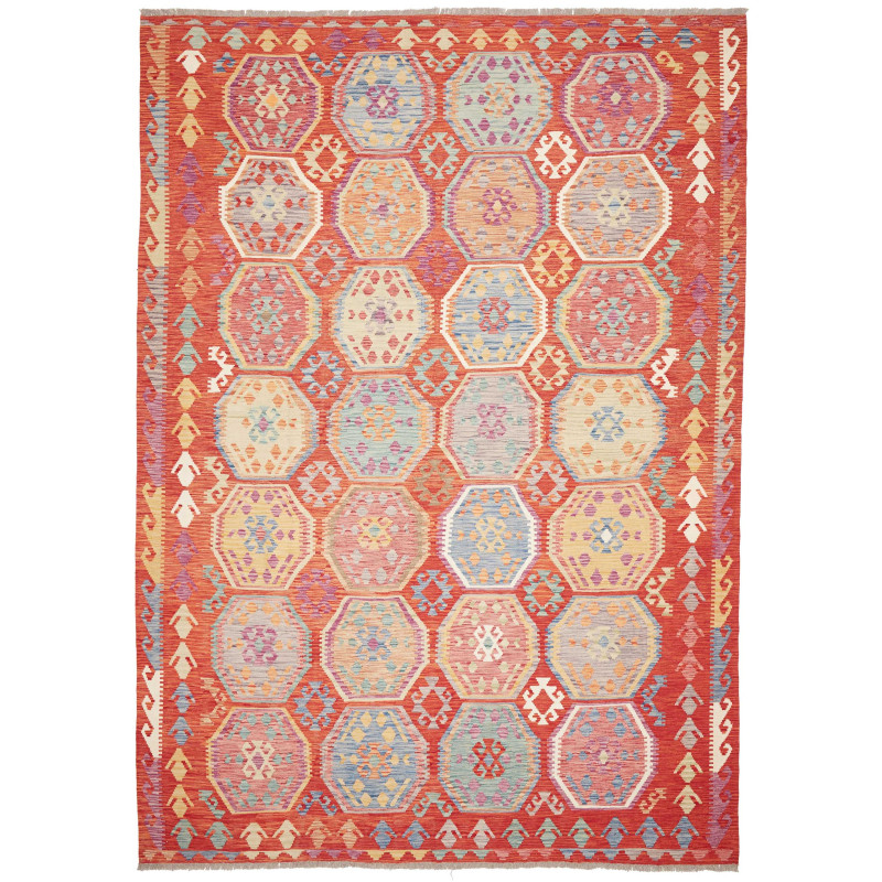 Tappeto Kilim Afghanistan Astratto Rosso Pastello Multicolor