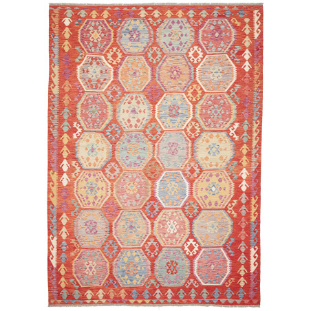 Tappeto Kilim Afghanistan Astratto Rosso Pastello Multicolor