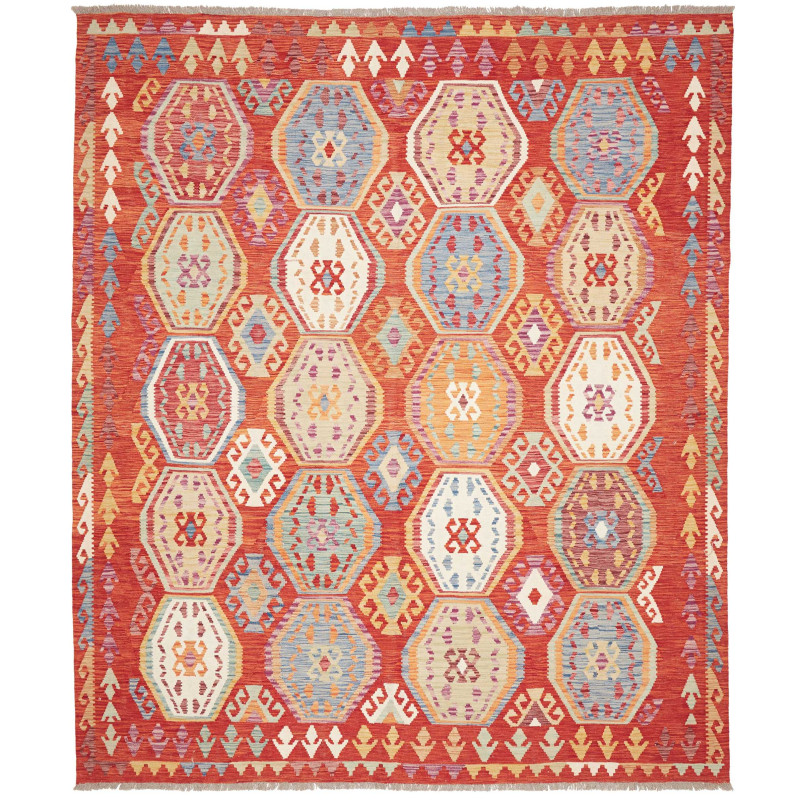 Tappeto Kilim Afghanistan Geometrico Terracotta Policromo 25