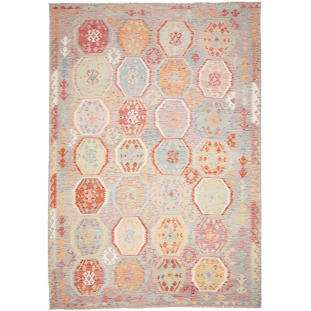 Tappeto Kilim Afghanistan Astratto Grigio Pastello Policromo