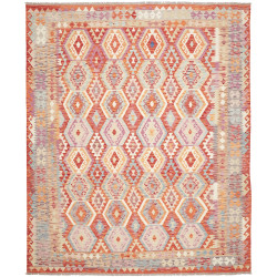 Tappeto Kilim Afghanistan Geometrico Terracotta Azzurro 255x