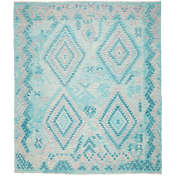 Tappeto Kilim Afghanistan Astratto Blu Turchese 246x284 Cm