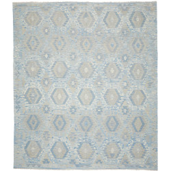 Tappeto Kilim Afghanistan Geometrico Blu Grigio 267x305 Cm