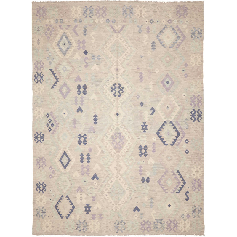 Tappeto Kilim Afghanistan Geometrico Beige Lilla 254x340 Cm