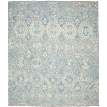 Tappeto Kilim Afghanistan Geometrico Blu Grigio 264x303 Cm