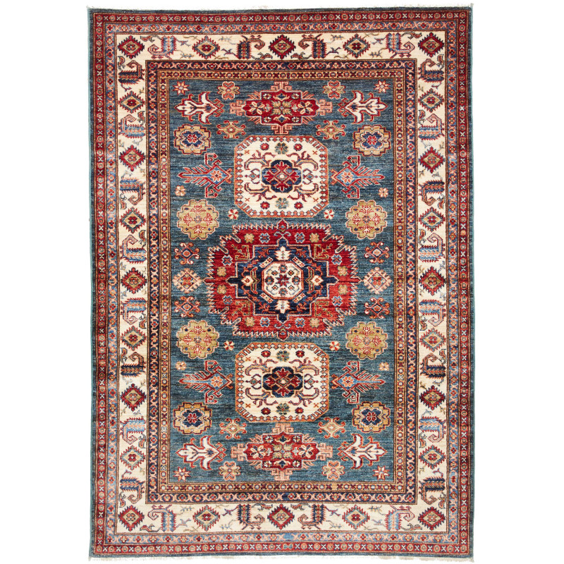 Tappeto Kazak Fine Pakistan Astratto Blu Rosso 150x219 Cm